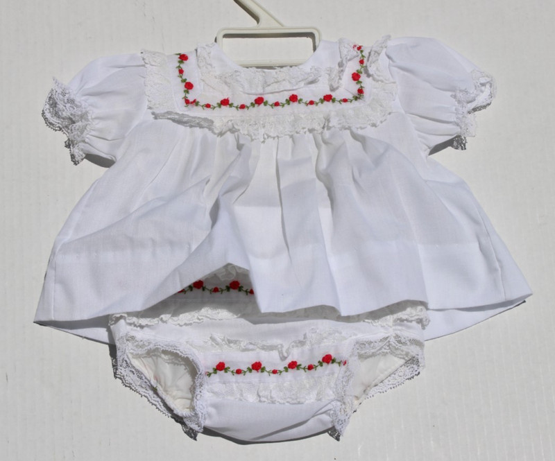 Vintage Alexis Baby Dress White Red Roses Lace Handi-Panti Diaper Cover 0-10 lbs