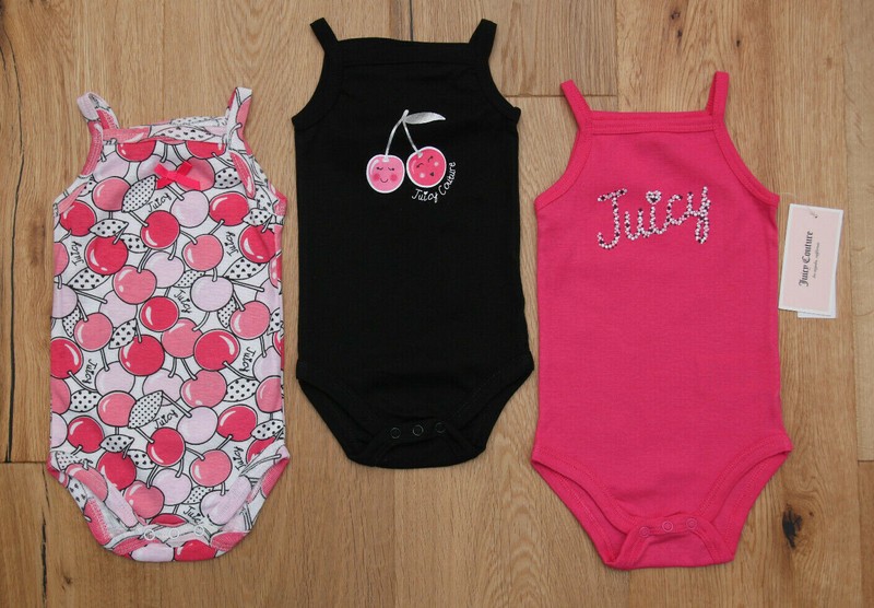 Juicy Couture Baby Girl 3 Pc Tank Top Bodysuit Set~ Fuchsia, Pink, White & Black