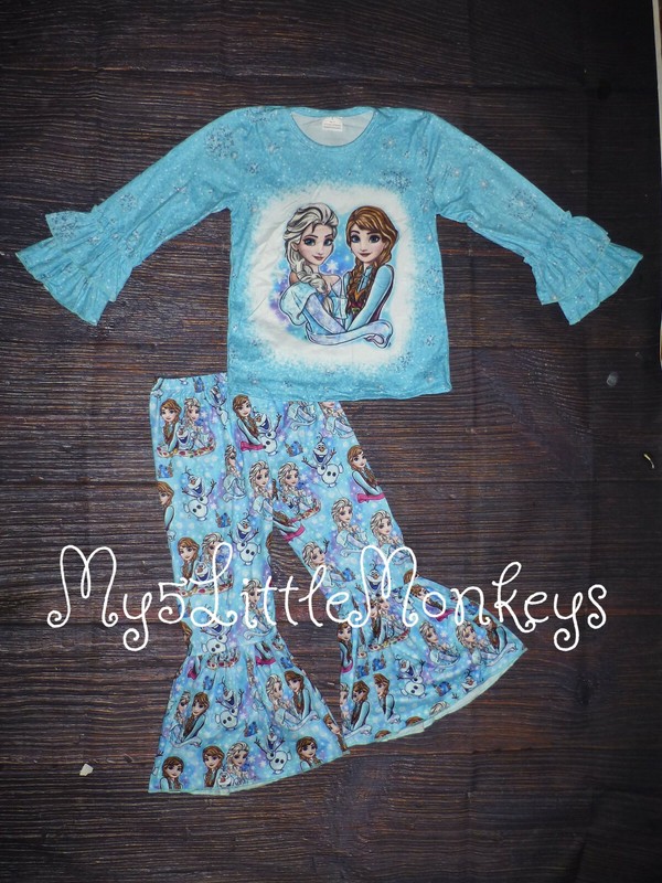 NEW Boutique Frozen Ana Elsa Girls Bell Bottom Outfit Set