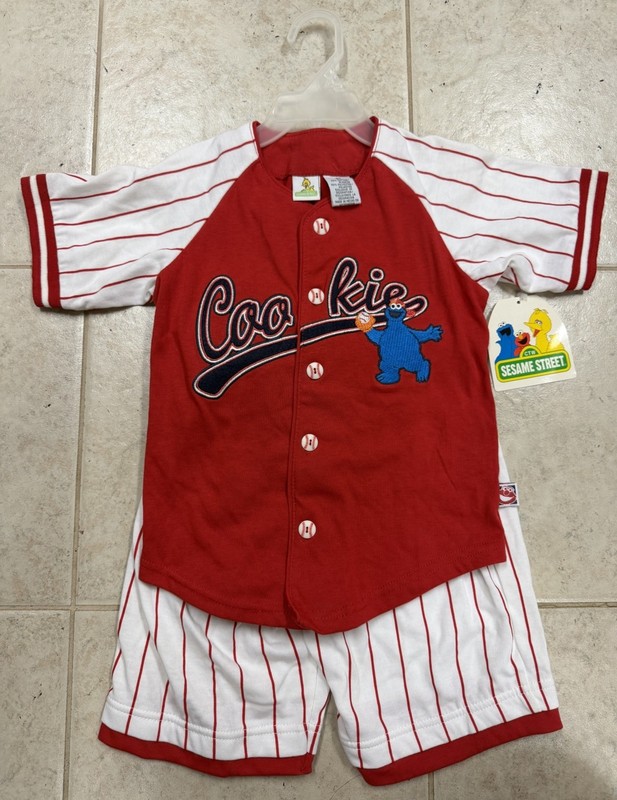 NWT Vintage Sesame Street Embroidered Cookie Monster Jumper Outfit 5T Baseball