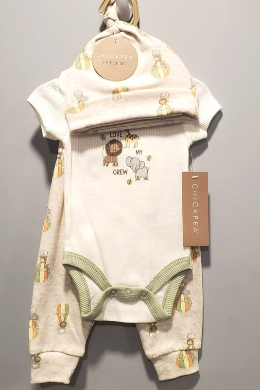 Chickpea 3 Piece Set Size 3 Months Animal Bodysuit Pants Hat Lion Giraffe Outfit