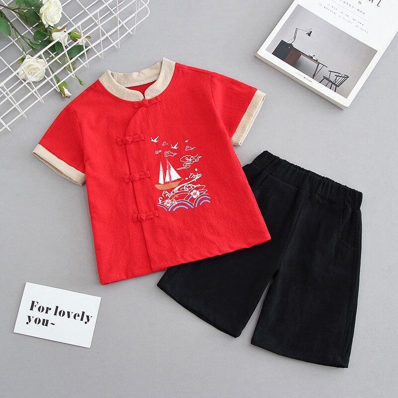 2x Kids Boy Hanfu Tang Suit Chinese Tradition Clothes Toddler Costume Ethnic Set gallery