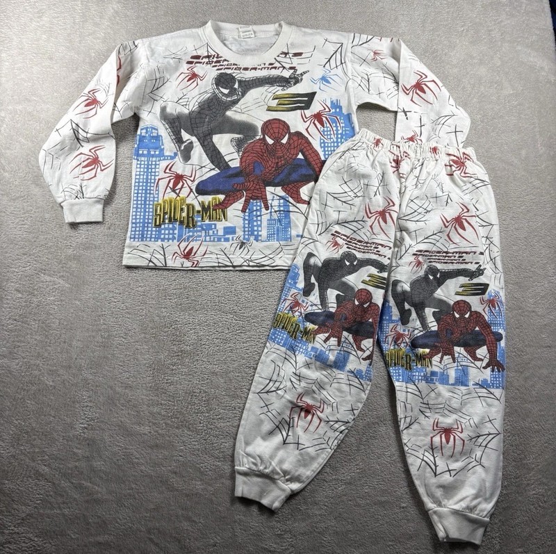 Vintage Kids Marvel Spider-Man 3 Boys Size 10 White 2-Piece Outfit Y2K#2B