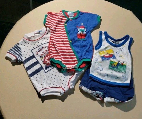 Vintage 90s Rompers Short Set 12m DoeSpun Babycrest Little By Little Bubble Lot