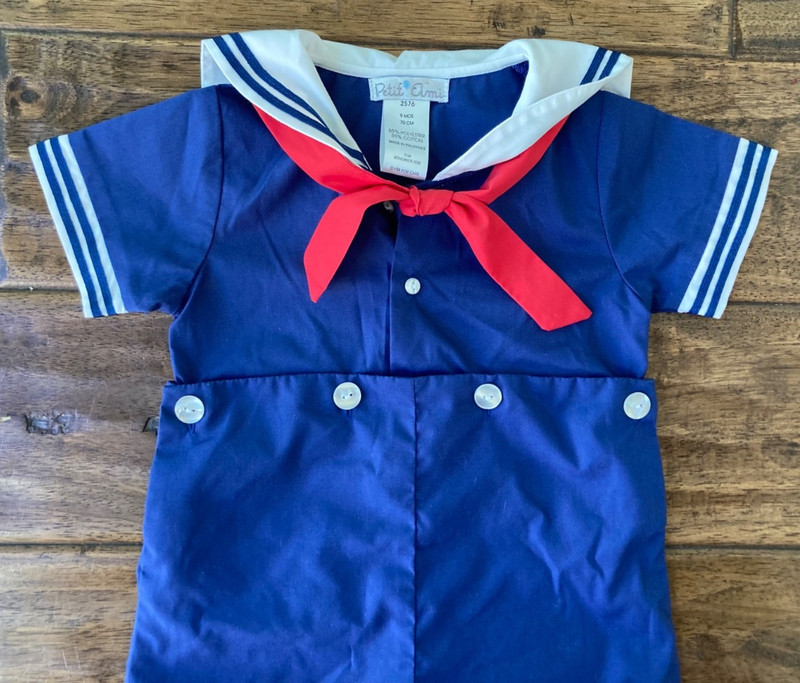Petit Ami Sailor Romper Outfit Nautical Navy 9 Months gallery