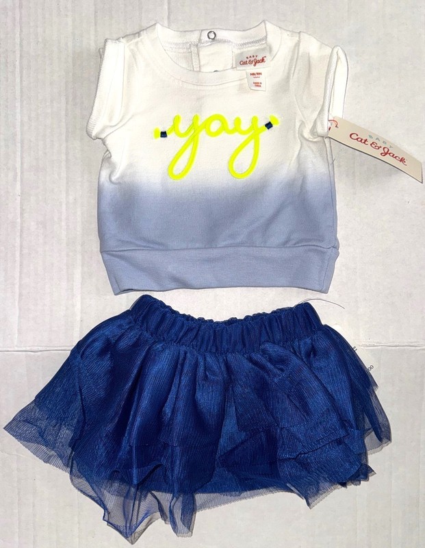CAT & JACK 2 piece set white/blue YAY motif size NEWBORN