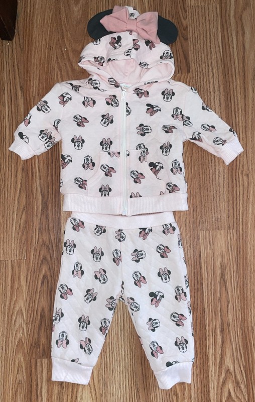 Baby Disney Minnie Mouse Pink Quilted Hoodie & Pants Set, 0-3 Months