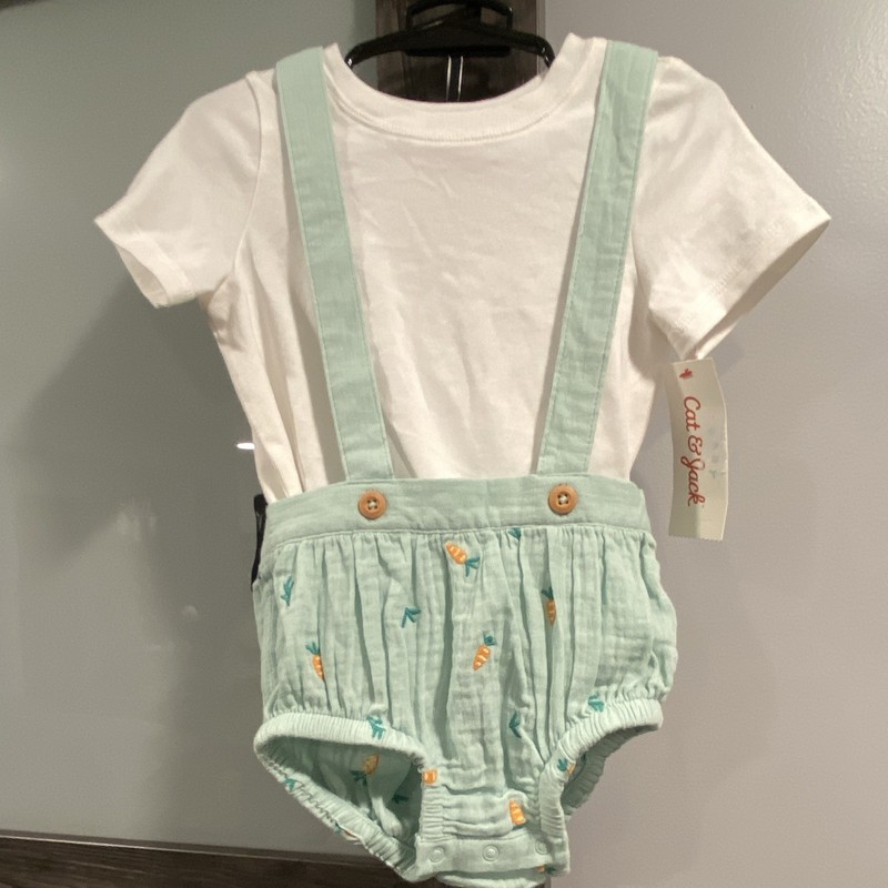 Cat & Jack Unisex Baby 2pc Shorts Set 18M White Tee Green Carrot Button