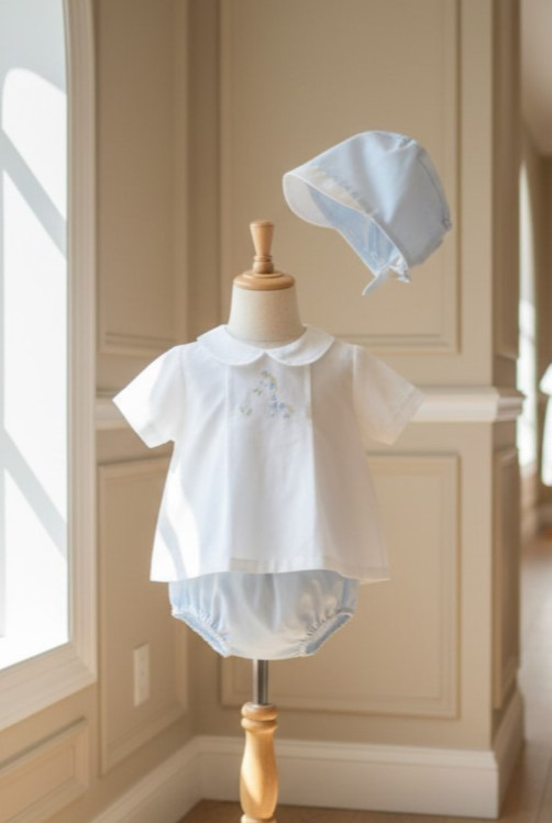 NWT Petit Ami White Blue 3pc Giraffe Diaper Set Newborn & Hat Baby Boys NB