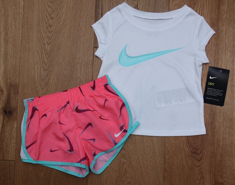 NEW Nike Infant Baby Girl 2 Piece Shorts Set, Pink, White, DRI-FIT 24 months