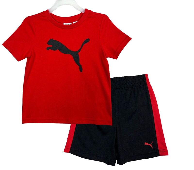 Puma Baby Boys T Shirt & Shorts Outfit Set Size 24M Black Red Summer Active