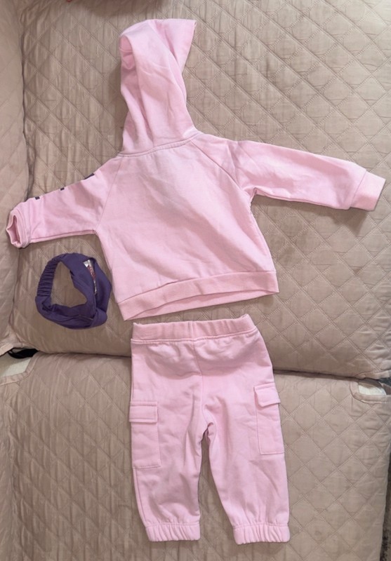 Reebok Infant girl pink Suit 3-6 NWOT Baby Jogger Activewear Set head band gallery