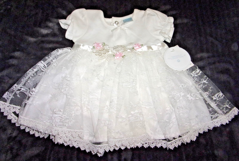 NWT «Edgehill Collection» Cotton/Lace/Ribbon Snap bottom Dress – 3Mo. Baby Girl