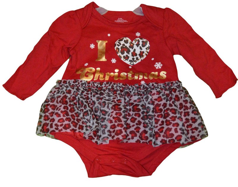Baby Girl’s Christmas Holiday Red Leopard Tutu One Piece Creeper Outfit NB, 3-6M
