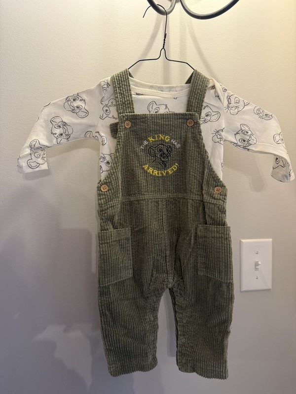 DISNEY Lion King SIMBA 2 Piece Corduroy Overalls & Shirt BABY SIZE 12 MONTHS