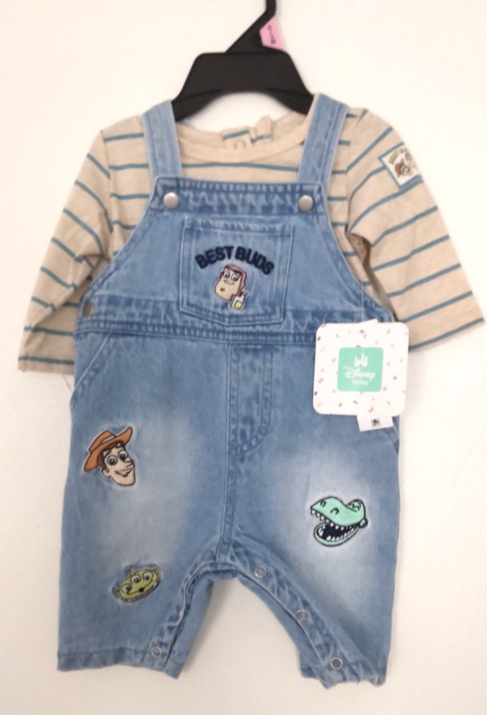 Disney Baby Boys Best Buds Light Blue Overall 2-Piece Set