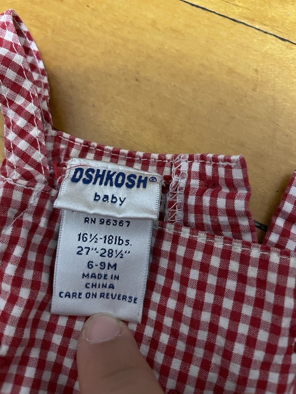 Baby Girl Vintage Oshkosh 6-9 Month Red Check Flower Romper Outfit gallery