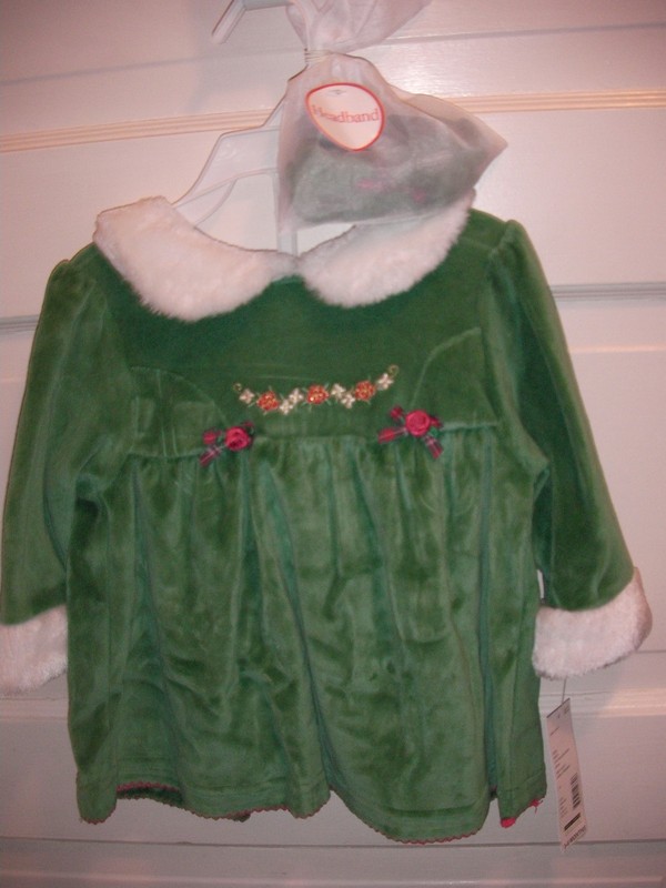 Girls 3 pc Green Velour Christmas Dress Panties & Headband Set 3/6 3 6 Months