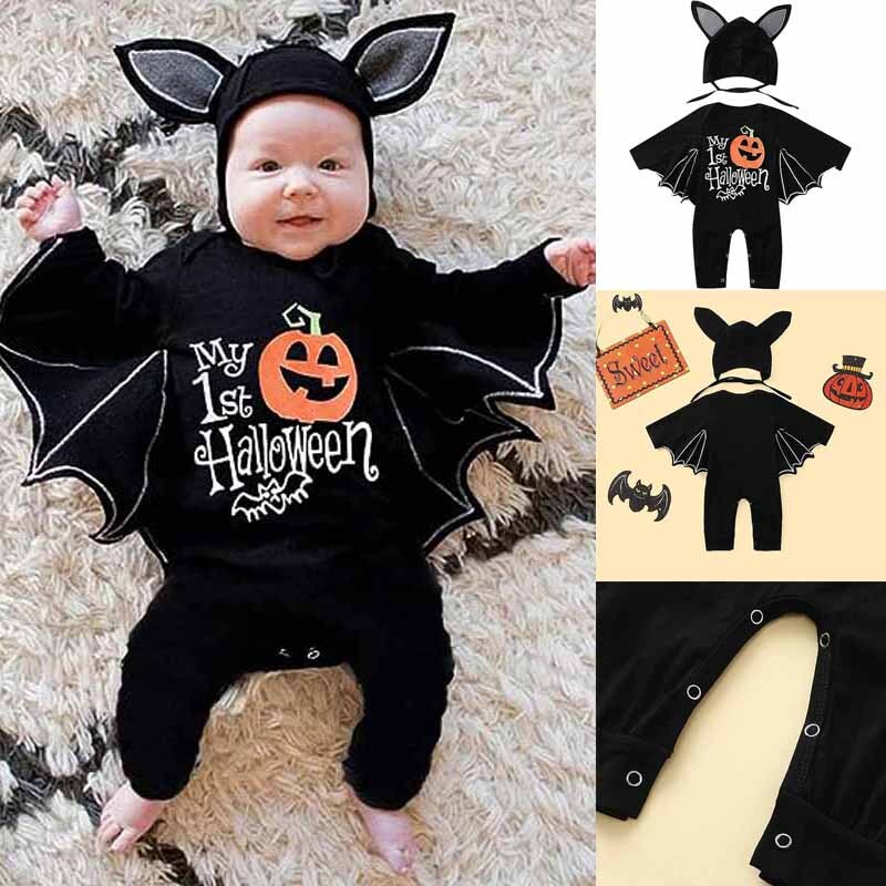 Infant Baby Boys Girls Bat Halloween Hat Cosplay Costume Romper Outfits Clothes