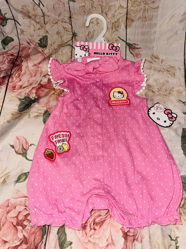 Hello Kitty Baby Girl Clothes 2 Pc Set Pink Bubble Romper Polka Dots 9 Months