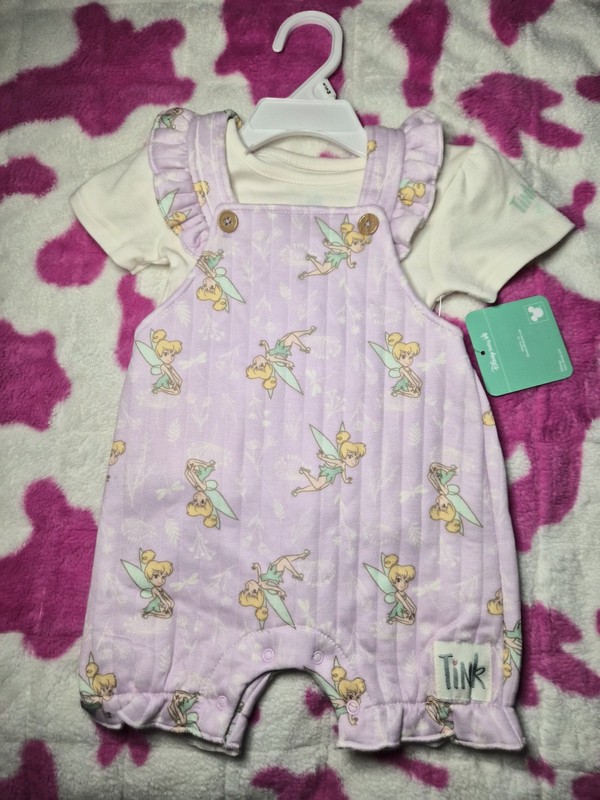 6/9 Months Baby Girl Tinker Bell 2-Piece Overall Romper Outfit – New
