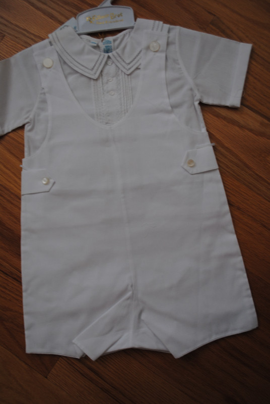 NWT Feltman Brothers Boys White Pintuck Embroidery Dressy Shortall, 24 Months
