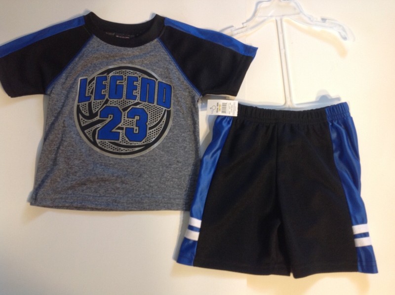 Boy’s T-Shirt & Shorts Outfit Set 2-pc 18M Grey Black Blue «Legend 23» Made Game