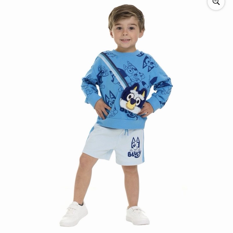 Bluey 2 Piece Sweat Short Set, Boys Size 4T, NWT, Attached Cross Strap Bag Cute!