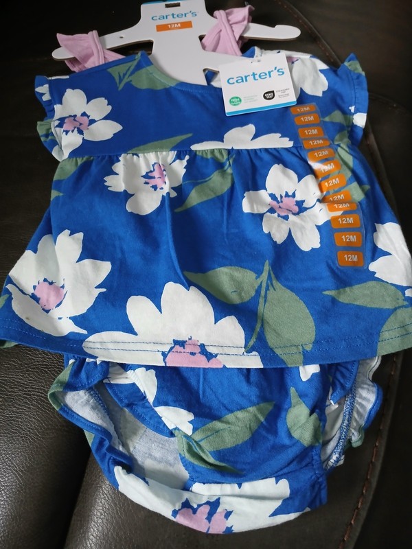 Baby Girls CARTERS 3pc Outfit Pink & Blue Floral Set 12 Months New