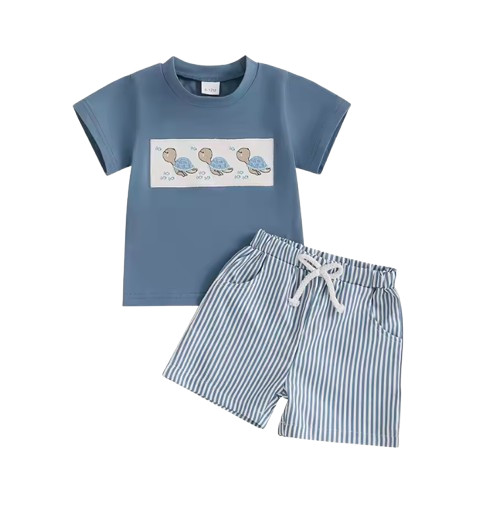Toddler Baby Boy Summer Set Whale Dinosaur Turtle Tee and Striped Elastic Waist