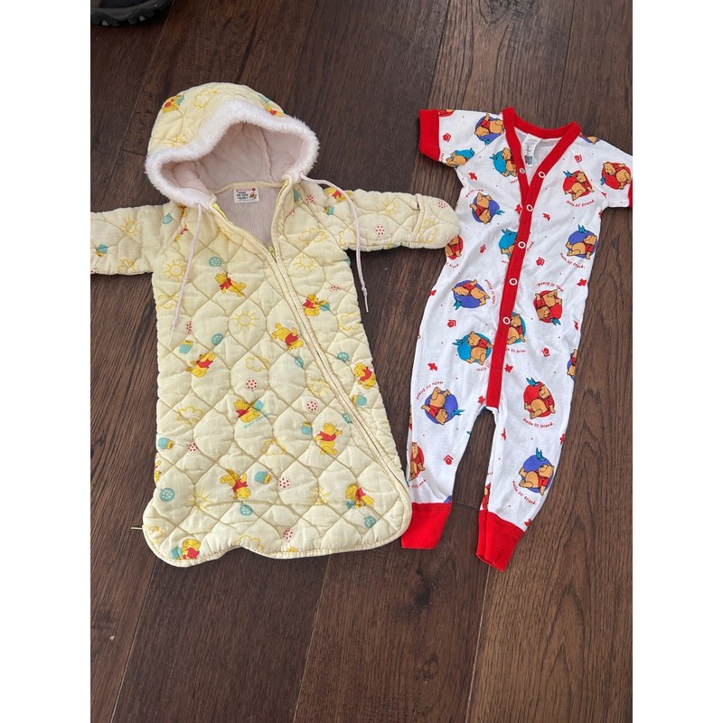 Vintage Disney Winnie the Pooh Baby Bunting Snowsuit & Romper Set Yellow Red S