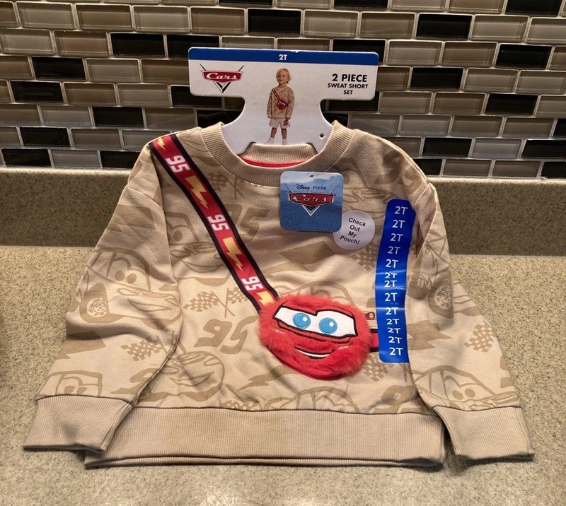 Disney Pixar Cars Sweatshirt Shorts Set Boys 2T Fuzzy Zip Pouch NWT