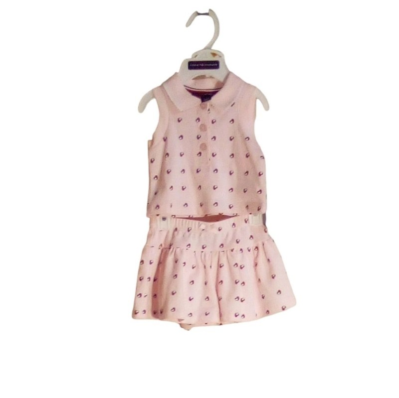 Tommy Hilfiger Pink Baby Girl 0-3M 2 Piece Ensemble Set Logo Hearts Design