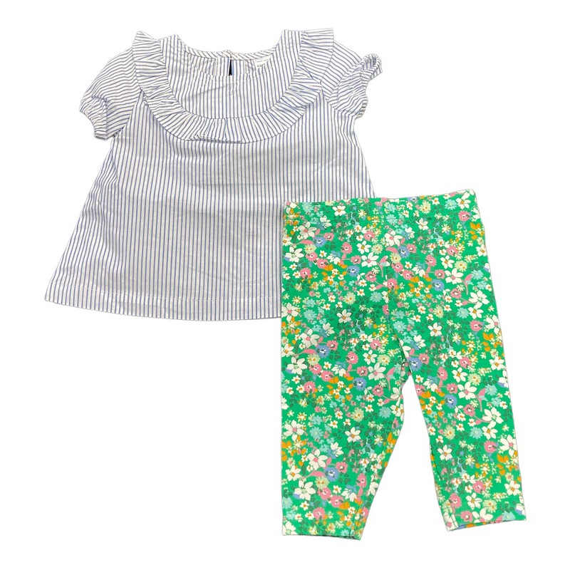 Carter’s Girls’ 2-Piece Striped Top & Floral Capri Legging Set Blue/Green