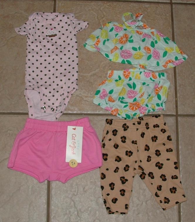 Girls Newborn Pants, Shorts, Shirts & Outfit Casual Wear 5 Pc Lot CAT & JACK