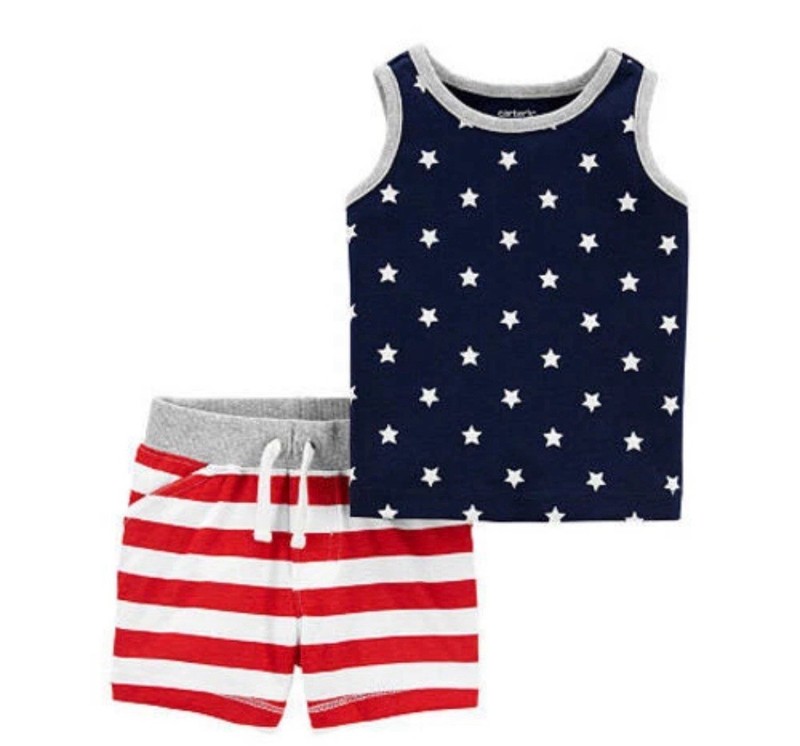 Carters Americana Baby Boys Short Set, Newborn Red White Blue Stars Stripes Tank