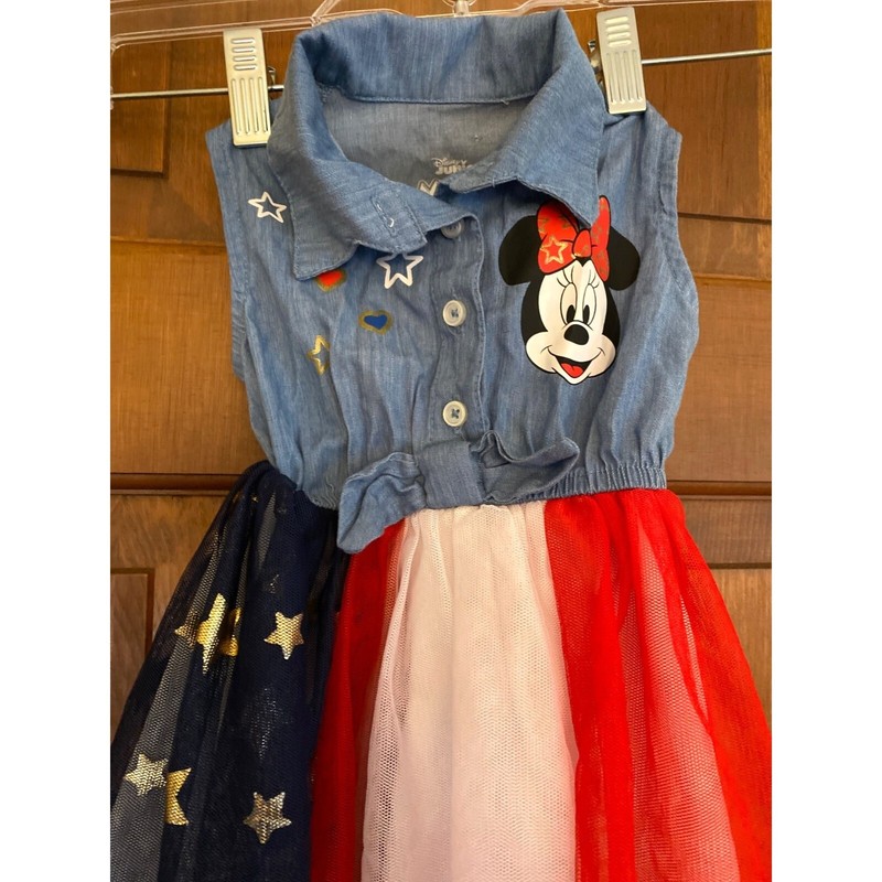 Disney Dress Toddler Girls Size 12M Blue Minnie Mouse Stars Stripes Team USA
