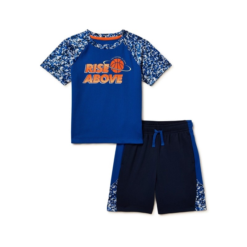 2-Piece ATHLETIC WORKS Boys 12 MONTHS Active T-Shirt & Shorts Set • Basketball