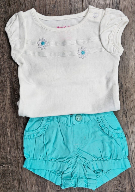 Baby Girl Clothes Nwot Garanimals Newborn 2pc White Blue Daisy Summer Outfit