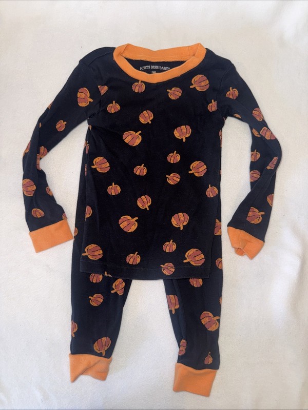 Burt’s Bees Baby Boy Gir 24 Month Pumpkin 2 Piece Pajamas Black Orange Halloween