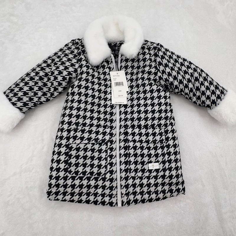 7 For All Mankind Girls Houndstooth Jacket & Top Set NEW Black White Fur 24M 2T