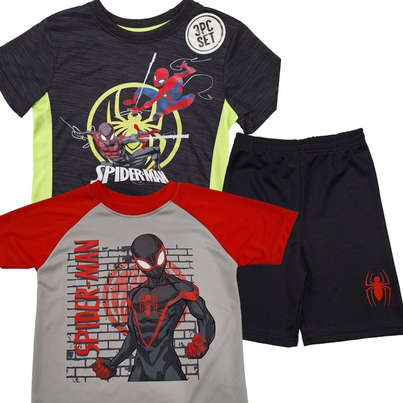 Marvel Spider-Man 3 Piece Set: Red T-shirt Green T-shirt Shorts Size 5T New