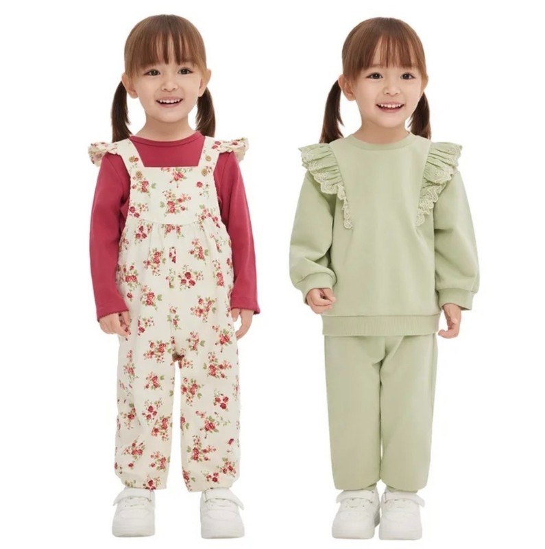 Little Me Girls Floral Jeans Jumper Corduroy Overall 4pc Pull On Pants Outfit