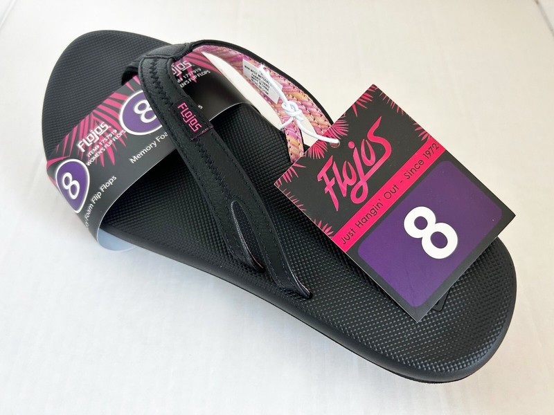 Flojos Ladies RICA Flip Flops Sandals Thongs, Black Size 8 – NWT