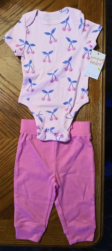 Jumping Beans Baby 9M Outfit Pink Pants & Cherry Bodysuit See Details below jbbB
