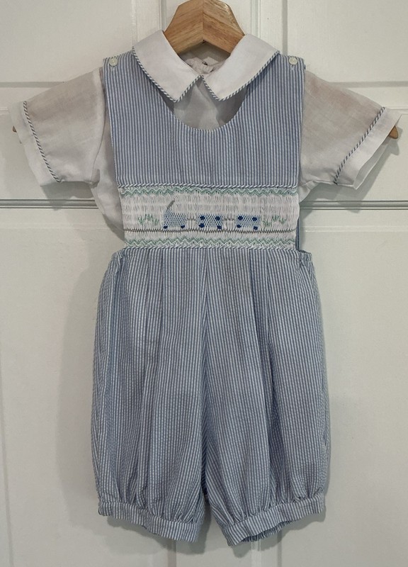 Will’Beth 24M 2-Piece Set Seersucker Shorttall & White Shirt Romper