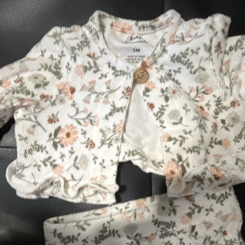 Baby Essentials Floral Long Sleeve Top and Pants Set 3M White Pink Green 2 Piece
