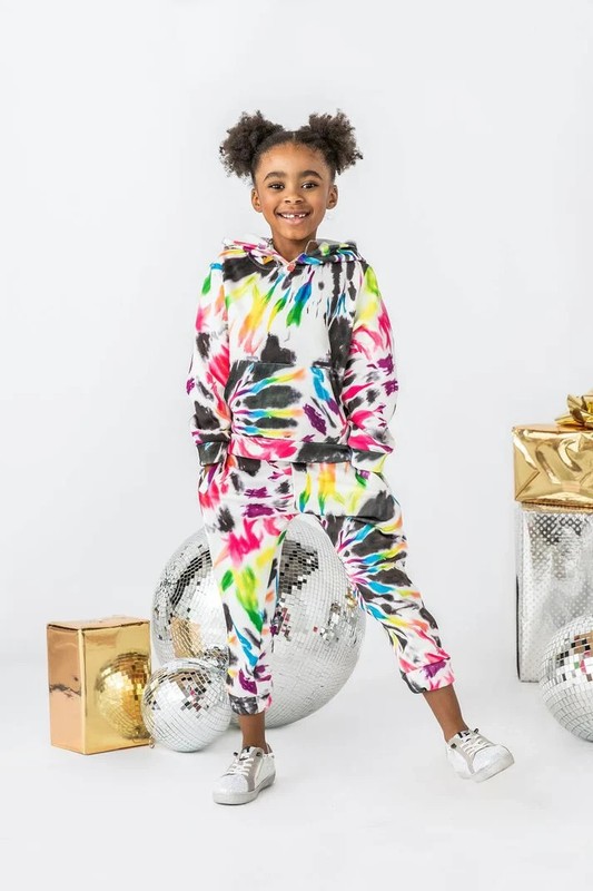 LOLA & THE BOYS STARBURST NEON RAINBOW TIE DYE SET HOODIE SWEATSHIRT JOGGERS 2
