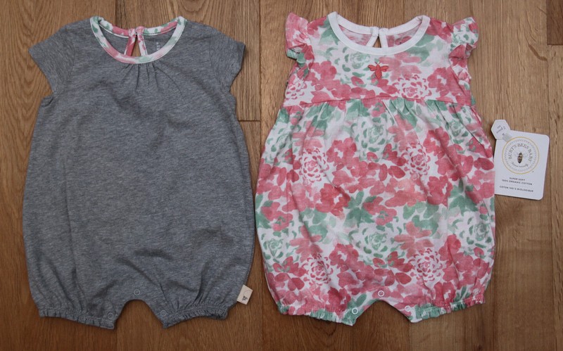 Burt’s Bees Baby Girl 2 Piece Bubble Romper Set ~ White, Pink, Green & Gray ~