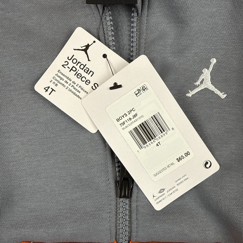 Jordan 4T Black Gray Orange 2 Piece Fleece Hoodie Tracksuit Set NWT gallery